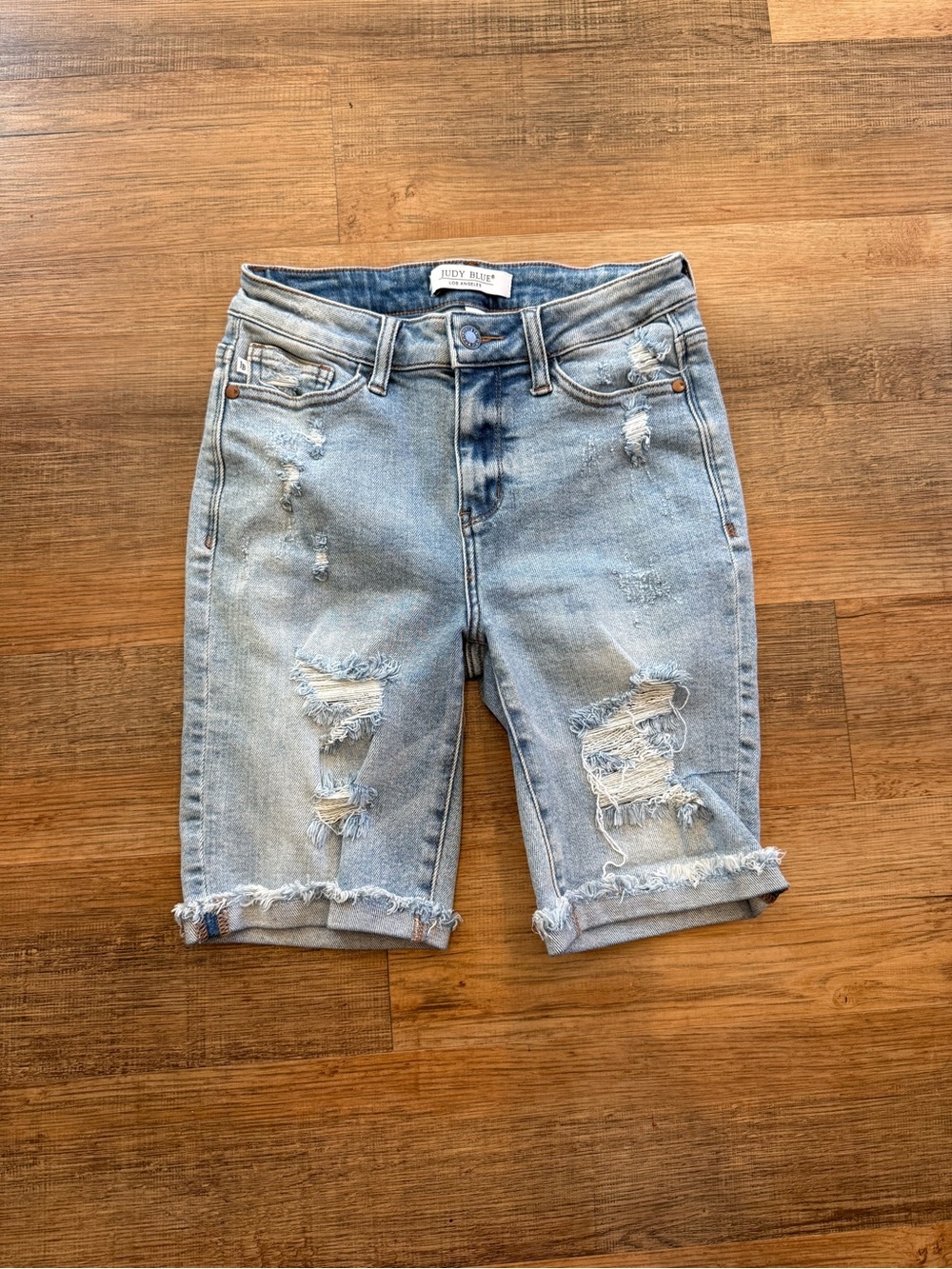 Judy Blue Light Blue Distressed Denim Bermuda Shorts